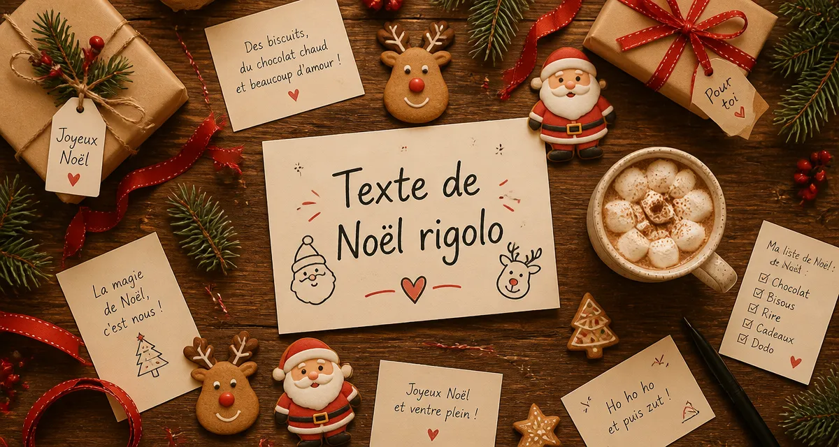 texte joyeux noël rigolo carte sur table de noël