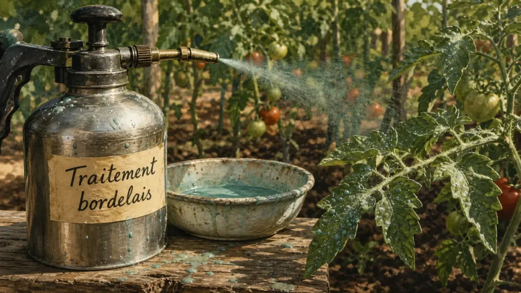 À quoi sert la bouillie bordelaise : traitement bordelais pulvérisé sur feuilles de tomate