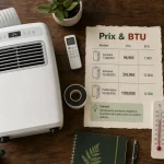 Climatiseur mobile prix monobloc avec gaine d’évacuation près d’une fenêtre
