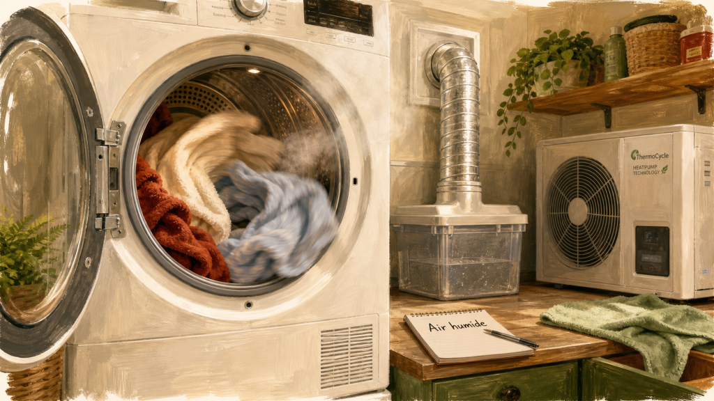 Comment fonctionne un seche linge : air chaud, condensation et évacuation