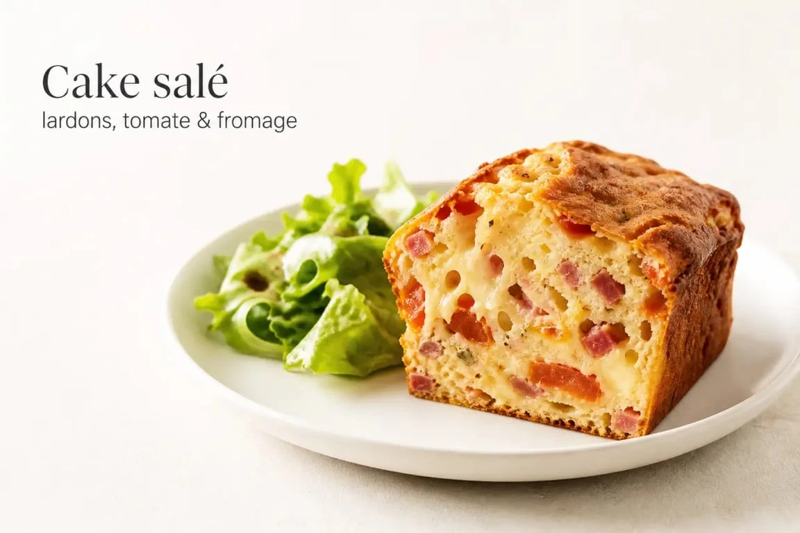 Recette salée rapide : cake salé aux lardons, tomate et fromage