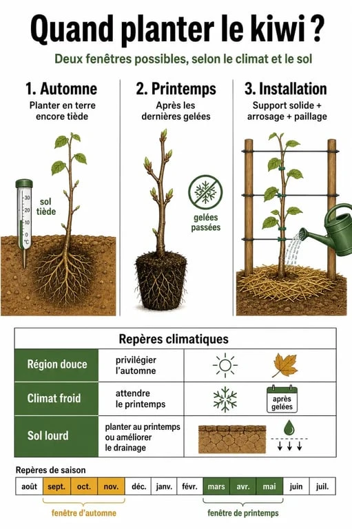 Quand planter kiwi : illustration des périodes de plantation à l’automne ou au printemps selon le climat
