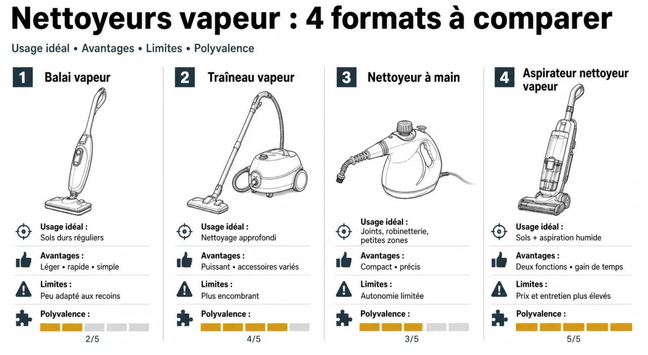 Nettoyeur vapeur avis : comparaison visuelle des différents types d’appareils