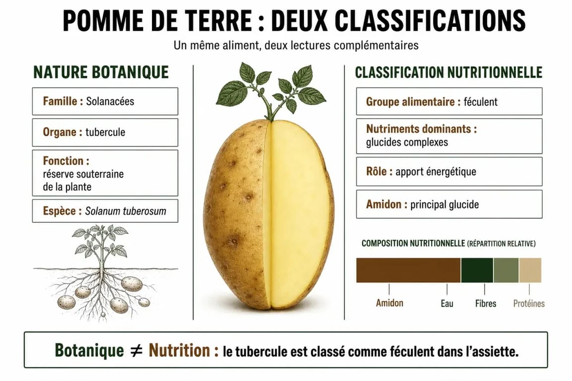 Infographie explicative sur la classification botanique et nutritionnelle de la pomme de terre