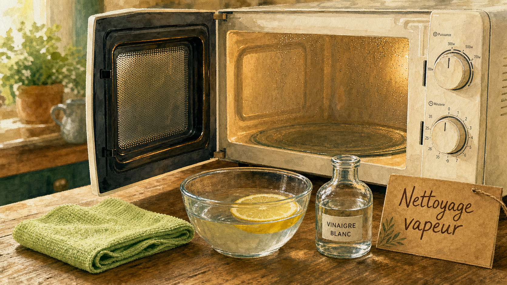 Nettoyage micro onde avec vapeur, eau citron et vinaigre blanc