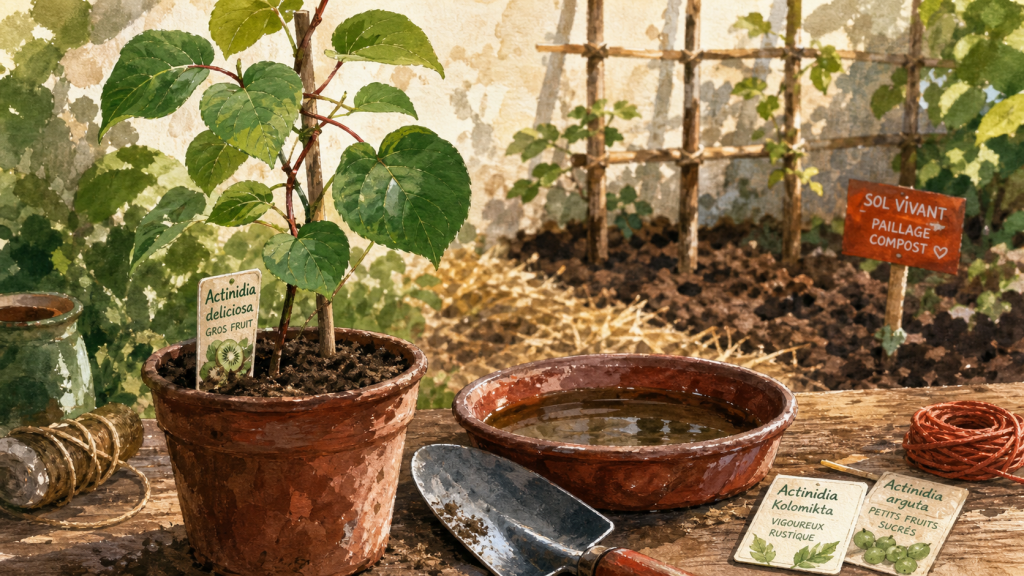 Quand planter kiwi : jeune actinidia en pot, printemps ou automne