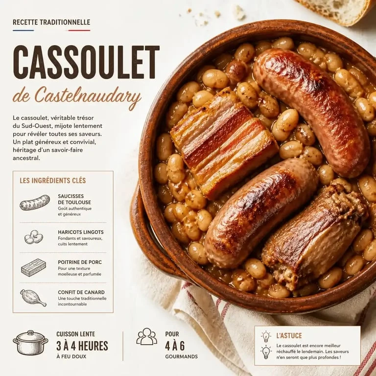 Recette avec saucisse de Toulouse : cassoulet traditionnel dans une cocotte en fonte