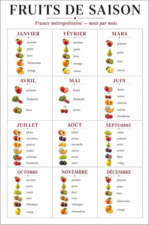 Calendrier des fruits de saison mois par mois en France