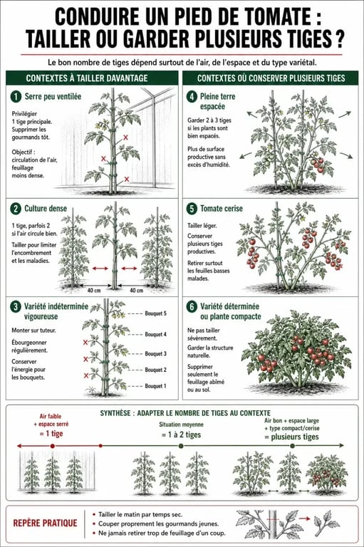 Gourmand pied de tomate : comparaison visuelle entre tailler et laisser pousser selon la variété et le mode de culture