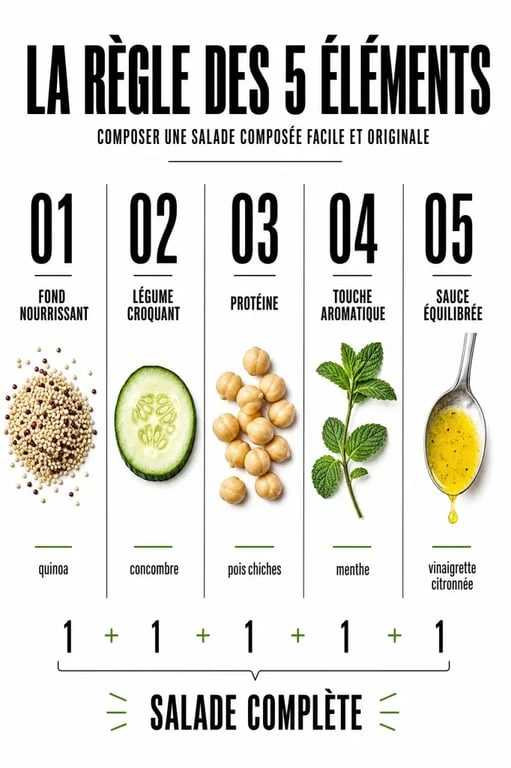 Salade composée facile et originale : règle des 5 éléments pour composer un repas complet