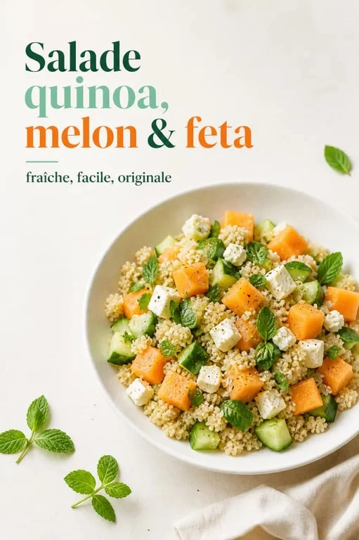 Salade composée facile et originale au quinoa, melon, concombre, feta et menthe