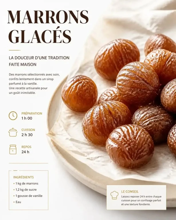 Recette des marrons glacés maison présentés sur une assiette