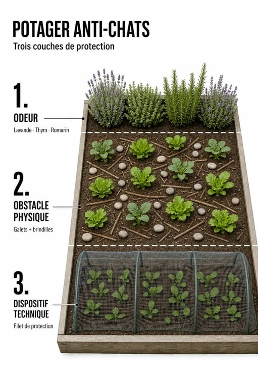 Repulsif chat jardin : synthèse visuelle des solutions pour protéger semis, massifs et potager