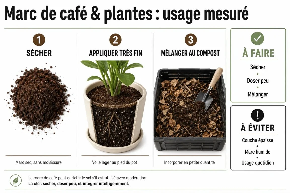 Marc de café plante : illustration des bons gestes pour l’utiliser au pied des plantes et dans le compost