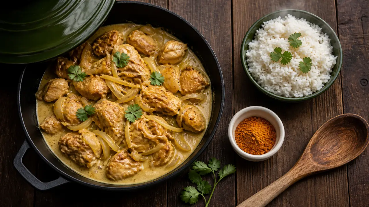 Recette poulet curry facile : poulet au lait de coco et riz parfumé