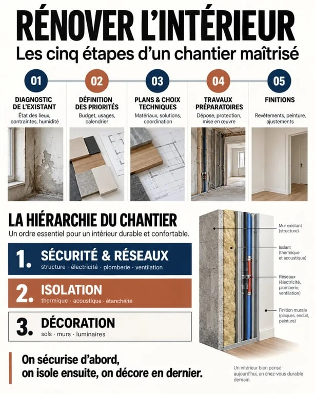 Travaux de rénovation intérieure : étapes clés d’un chantier de la préparation aux finitions