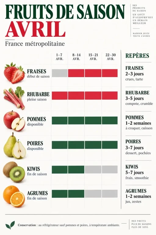 Infographie des fruits de saison avril en France métropolitaine