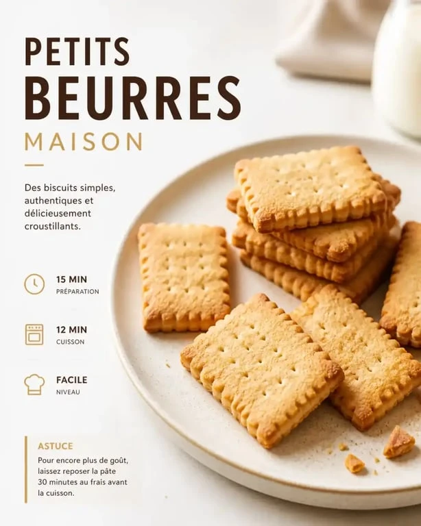Petit beurre recettes maison, biscuits dorés sur une assiette