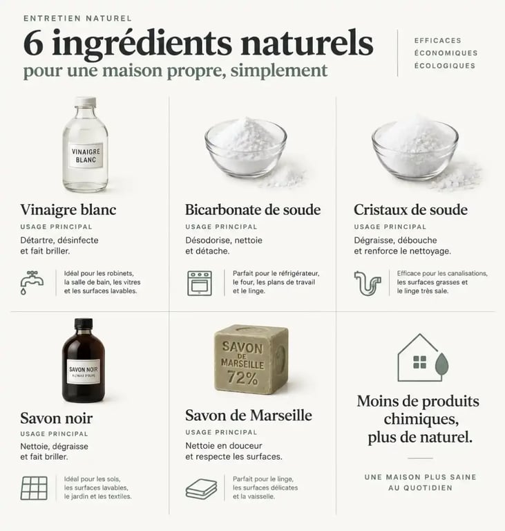 Ingrédients naturels pour choisir des produits d'entretien naturels pour votre maison