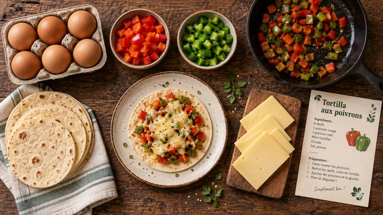 Oeuf recette : tortilla aux poivrons, restes et fromage fondant