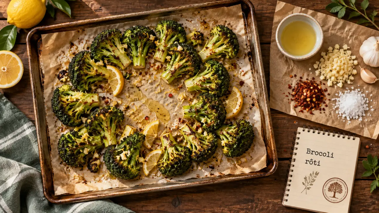 Recette brocoli accompagnement : brocoli rôti croustillant à l’ail et citron