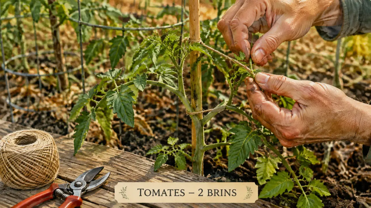 Taille tomate : deux brins sur tuteur
