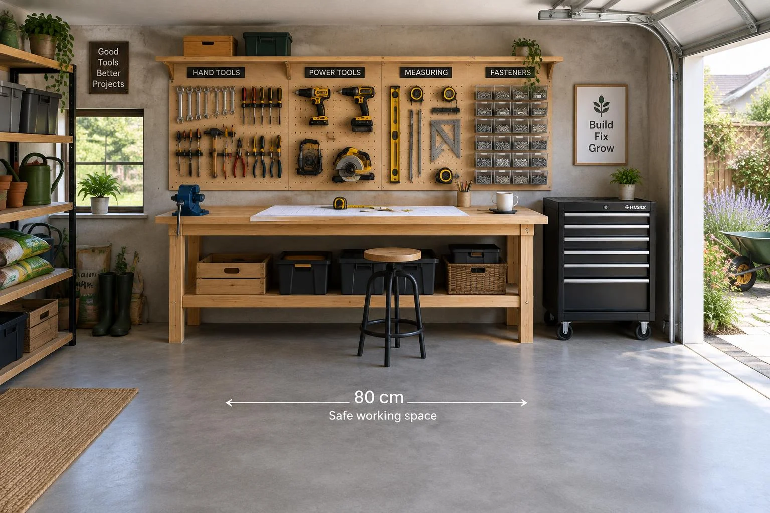 Établi dans un garage : 80 cm pour travailler en sécurité