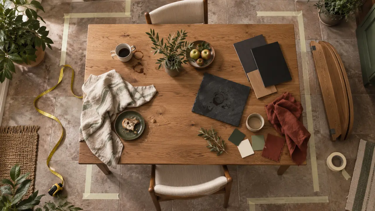 Table de cuisine en bois 120x80, circulation optimisée dans une petite pièce